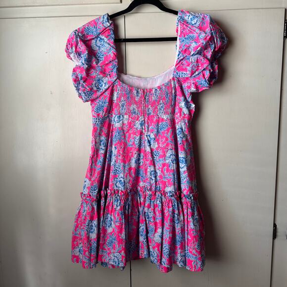 New Lilly Pulitzer Nastia Short Sleeve Cotton Dress Pink Floral Tiered Zip Sz 12 - Picture 8 of 14